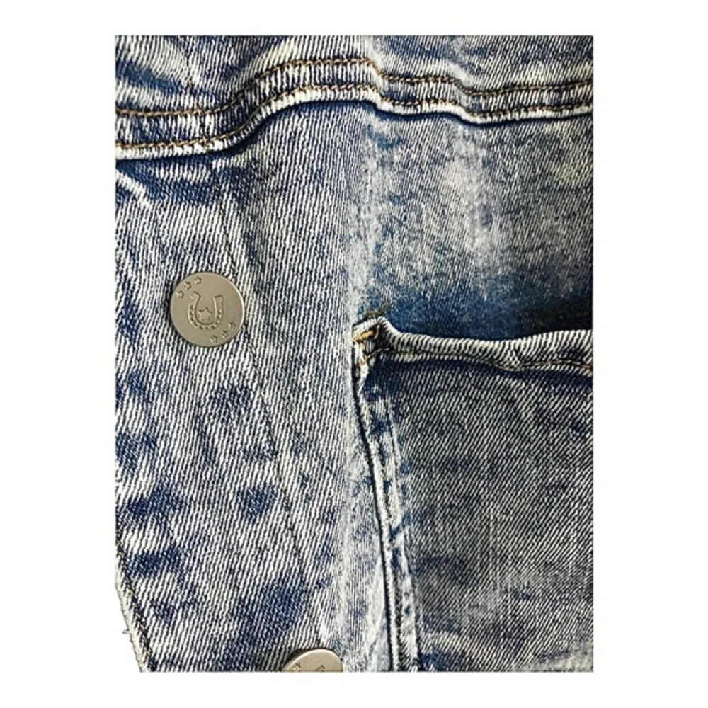 Austin Landing acid wash look‎ embroidered angel wings denim jeans jacket size M